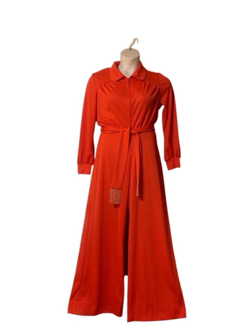 Vntg 70’s Women's Sunshine Alley Orange Red Long Sleeve Wide Leg Jumpsuit L